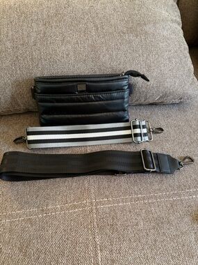 THINK ROYLN Black Quilted Crossbody with Striped and Solid Straps
